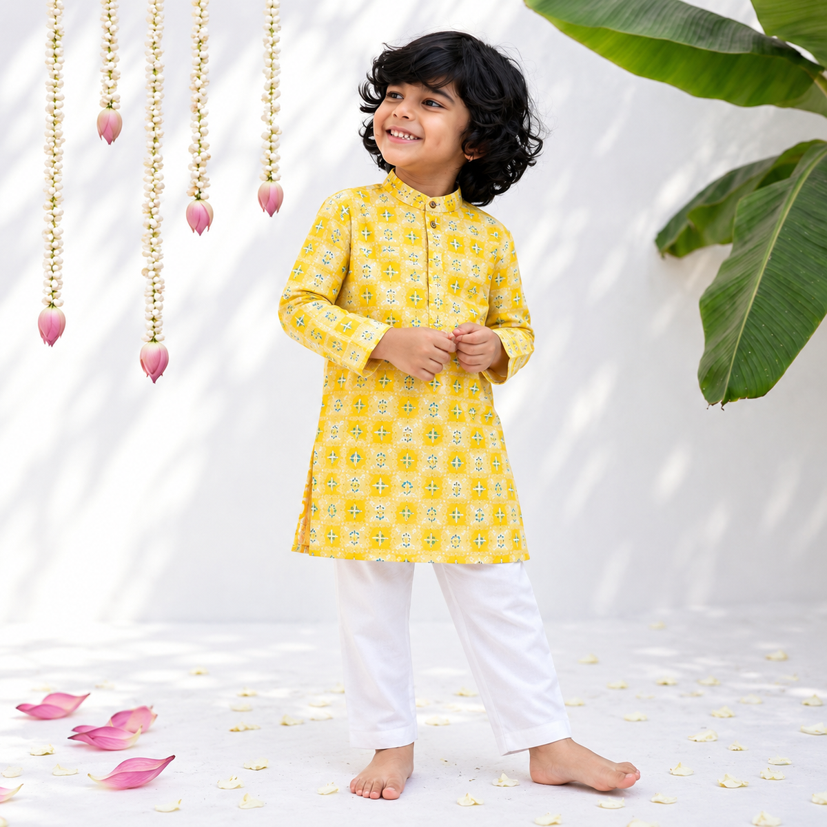 Boys Kurta Set- Marigold