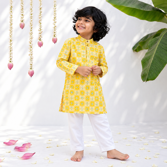Boys Kurta Set- Marigold