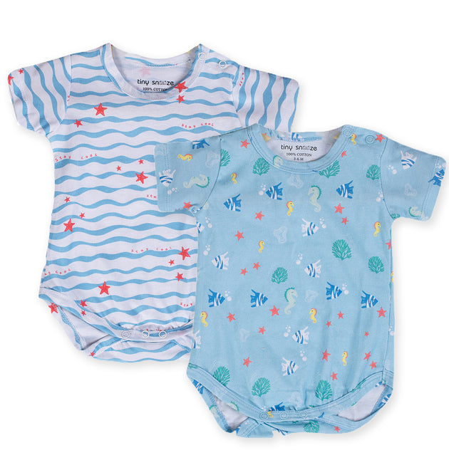 Cotton Bodysuits- Waves & Underwater- Pack of 2