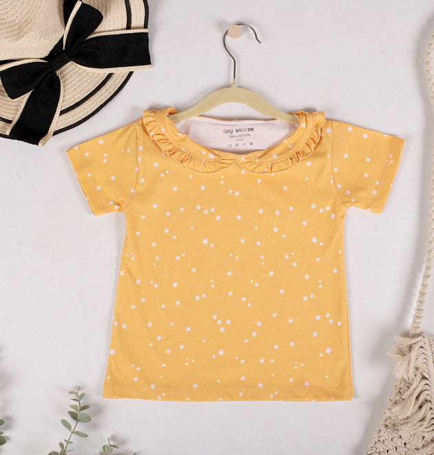 Girls Cotton Half-Sleeve Top- Yellow Sky
