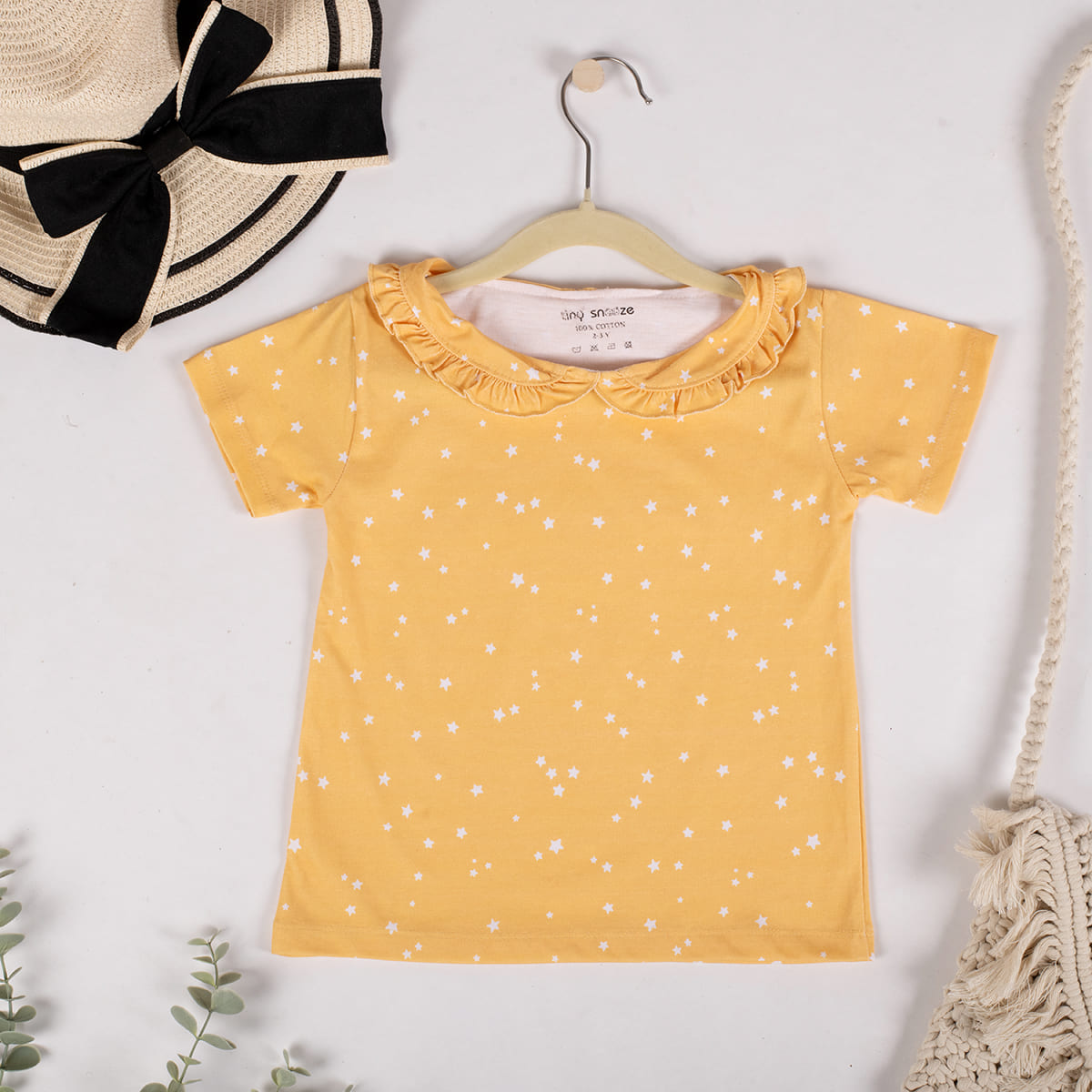 Girls Cotton Half-Sleeve Top- Colorful Animals & Yellow Sky- Pack of 2