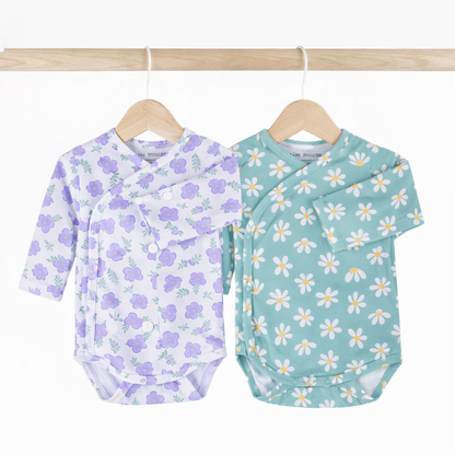 Kimono Bodysuits- Green & Purple Flowers- Pack of 2