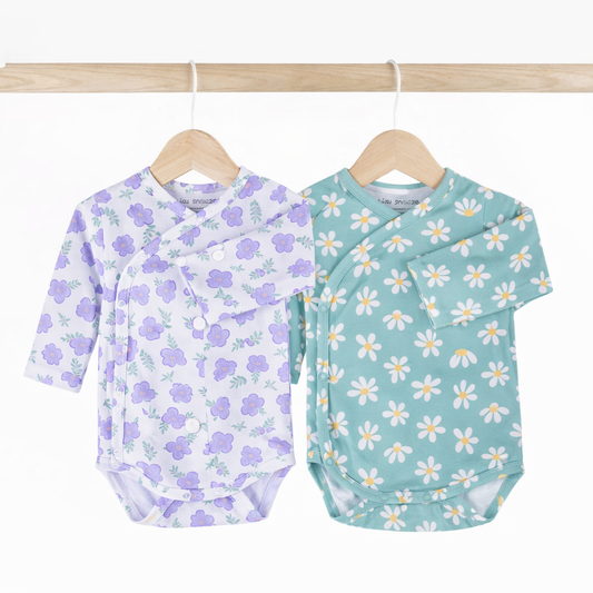 Kimono Bodysuits- Green & Purple Flowers- Pack of 2