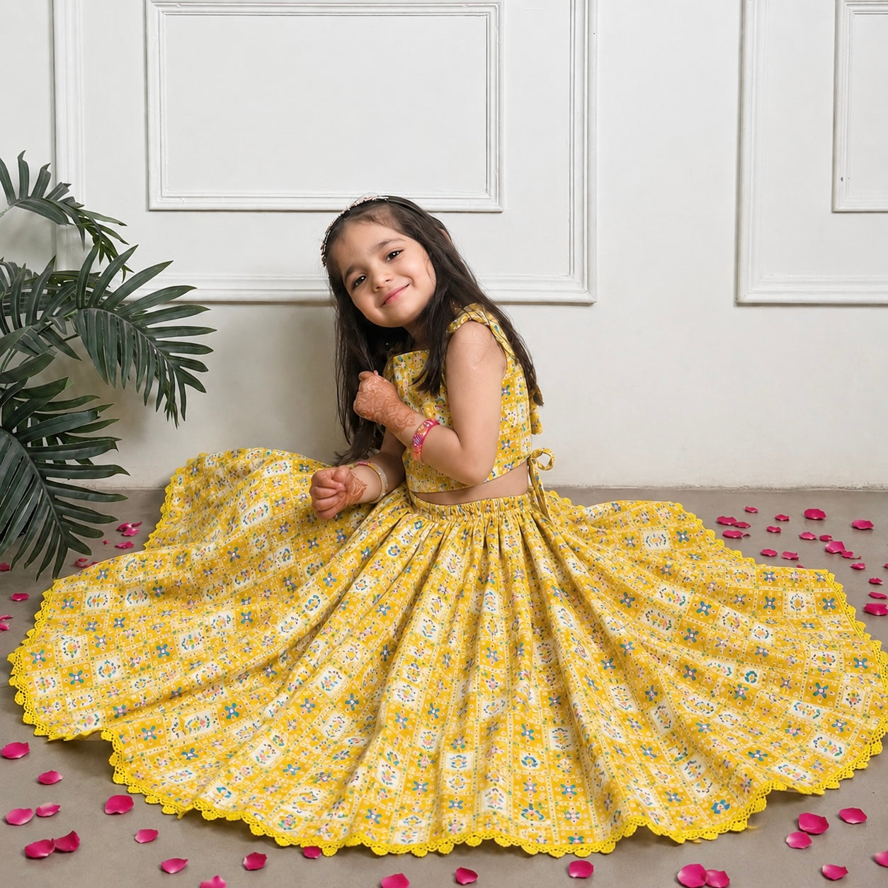 Girls Lehenga Set- Marigold