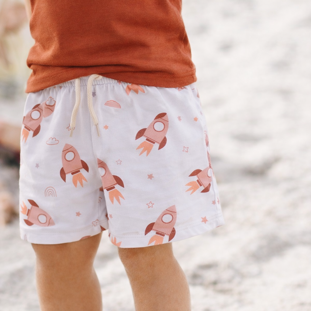 Boys Shorts- Space & Solid Rust Orange- Pack of 2