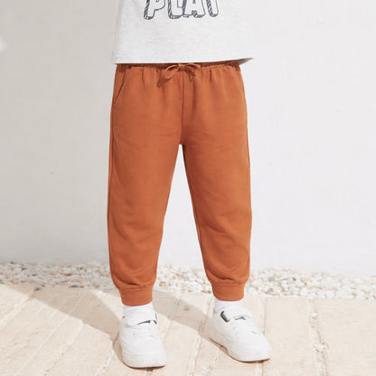 Boys Cotton Joggers- Rust Orange & White- Pack of 2