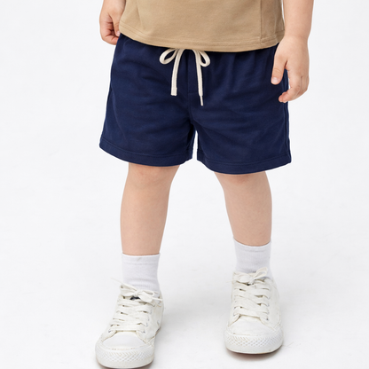 Boys Shorts- Waves & Solid Navy Blue- Pack of 2
