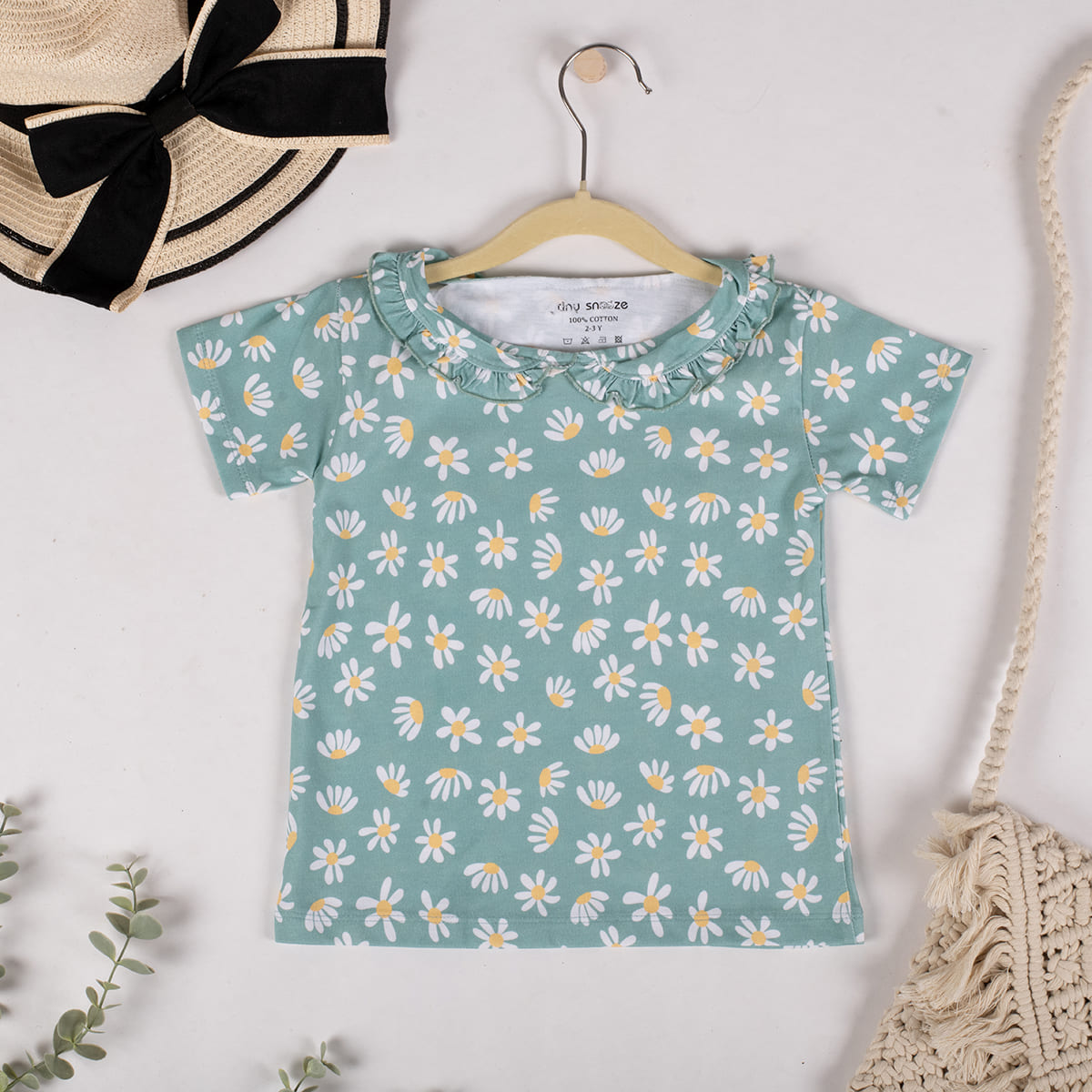 Girls Cotton Half-Sleeve Top- Green & Purple Flowers- Pack of 2