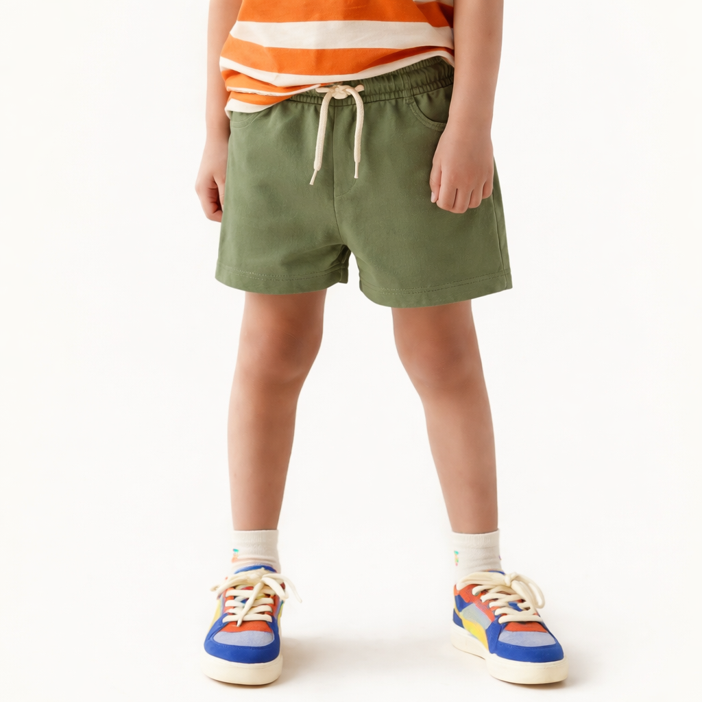 Boys Shorts- Green Stripes & Solid Green- Pack of 2