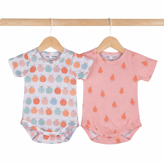 Cotton Bodysuits- Pears & Apples- Pack of 2
