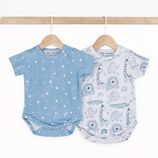 Cotton Bodysuits- Grey Animals & Grey Sky- Pack of 2