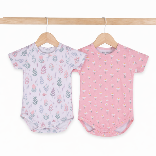 Cotton Bodysuits- Pastel Leaves & Dandelions- Pack of 2