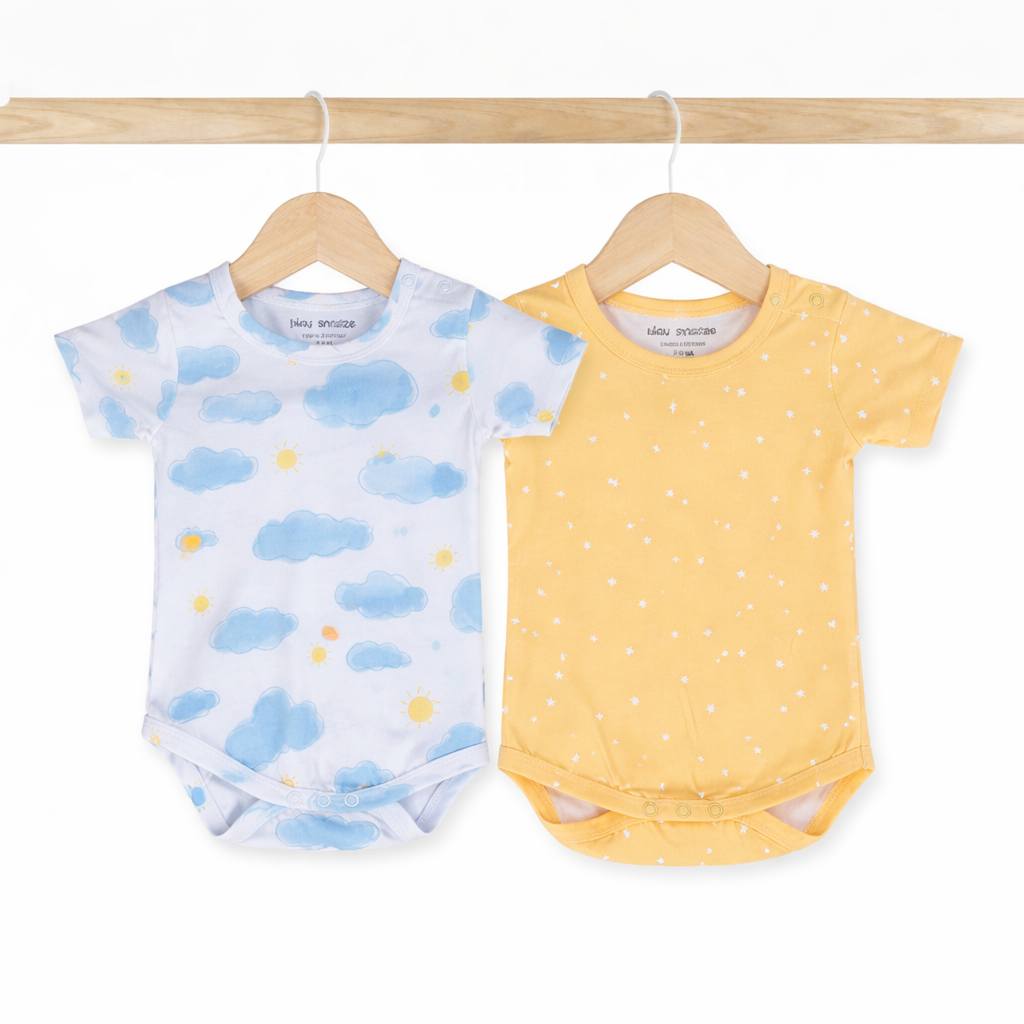 Cotton Bodysuits- Sun Clouds & Yellow Sky- Pack of 2