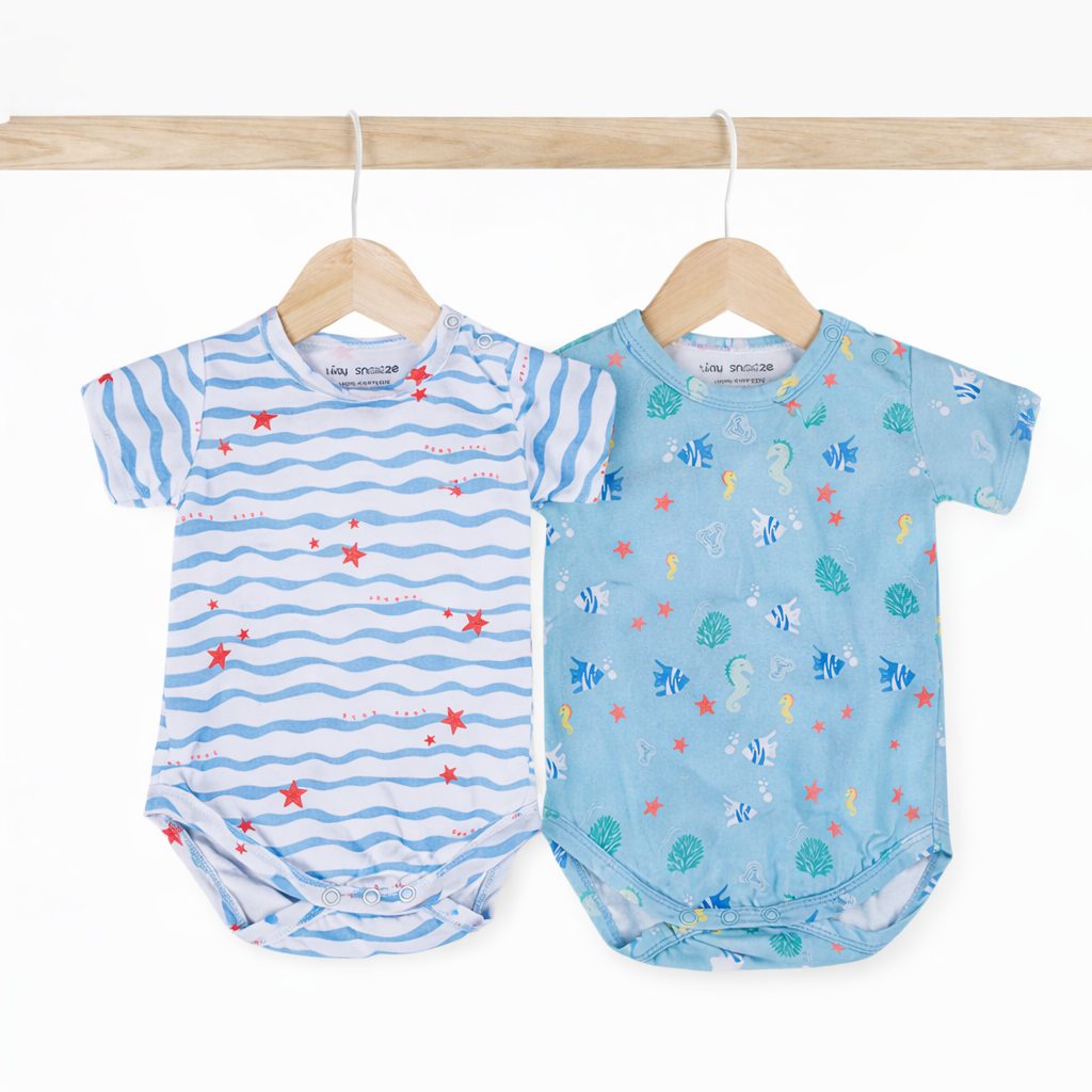 Cotton Bodysuits- Waves & Underwater- Pack of 2
