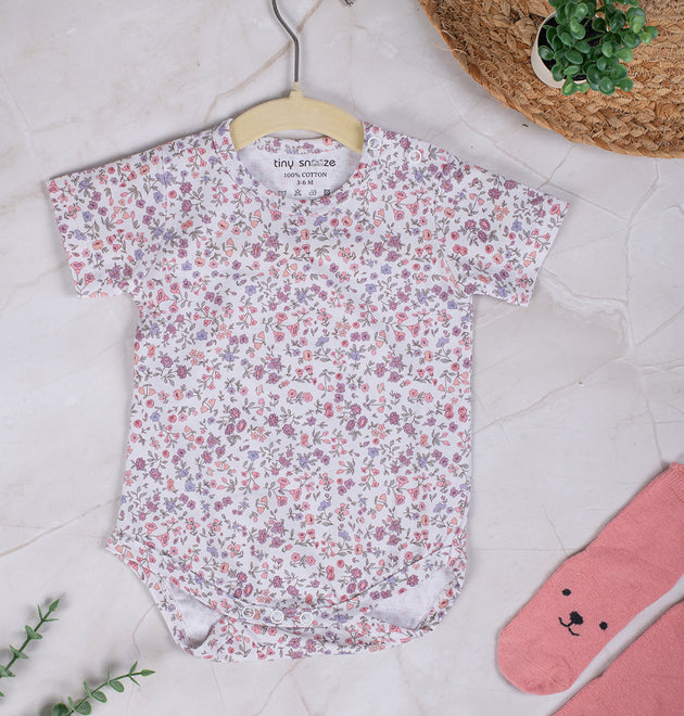 Cotton Bodysuits- Blossom & Purple Hearts- Pack of 2