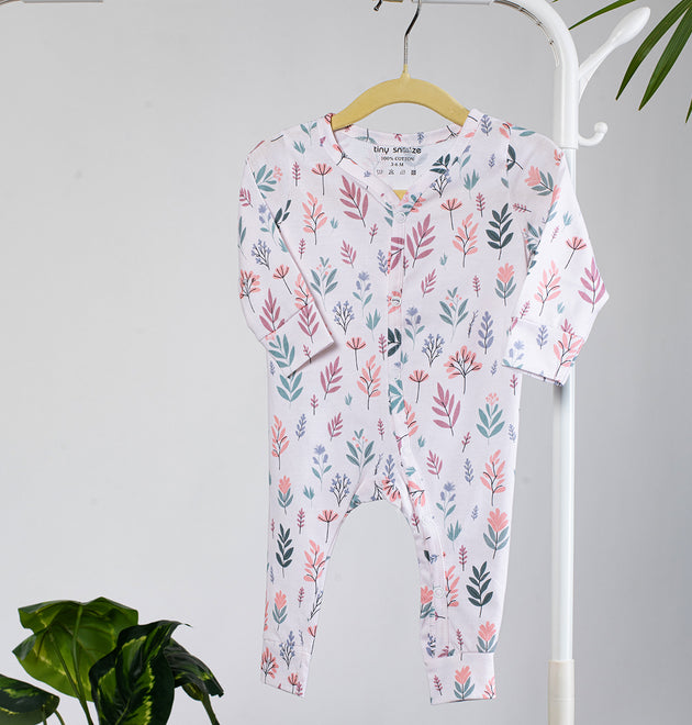 Cotton Sleepsuits- Pastel Leaves & Dandelions- Pack of 2