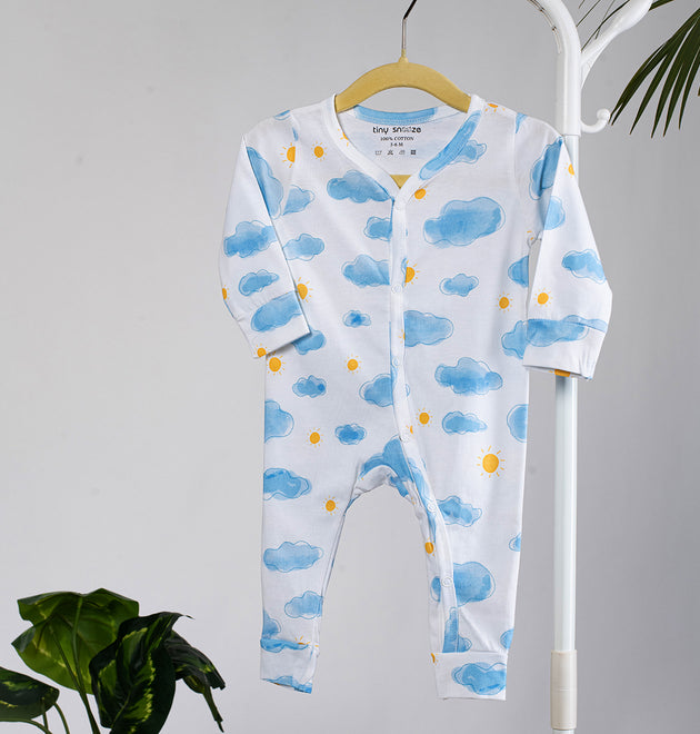 Cotton Sleepsuits- Sun Clouds & Yellow Sky- Pack of 2