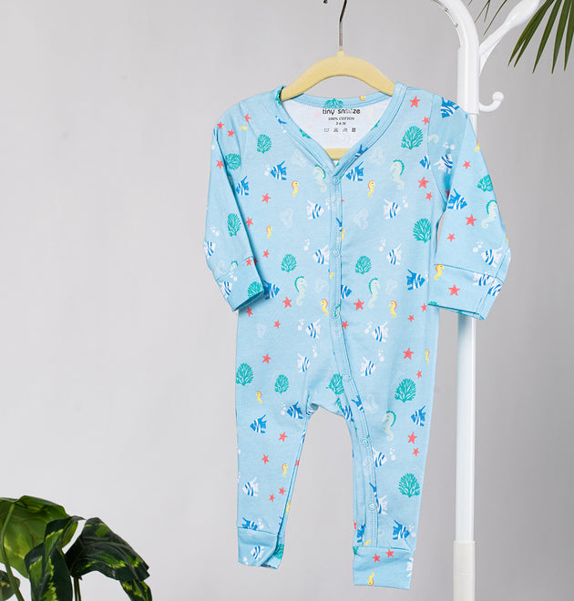 Cotton Sleepsuits- Waves & Underwater- Pack of 2