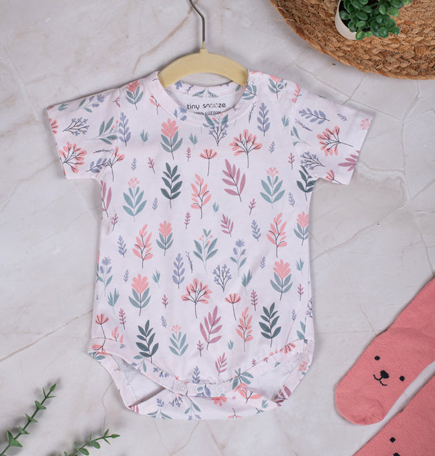 Cotton Bodysuits- Pastel Leaves & Dandelions- Pack of 2