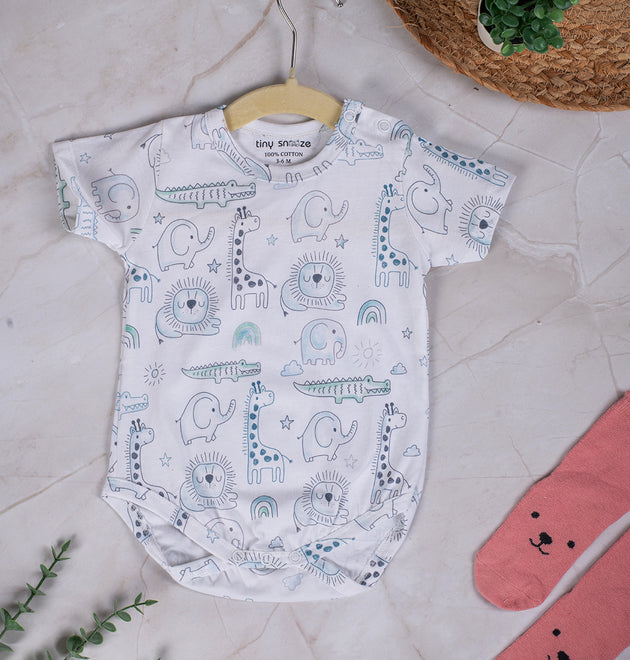 Cotton Bodysuits- Grey Animals & Grey Sky- Pack of 2