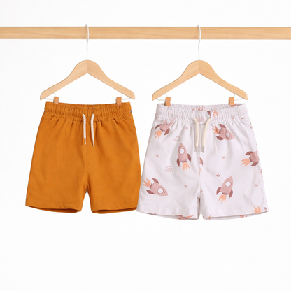 Boys Shorts- Space & Solid Rust Orange- Pack of 2