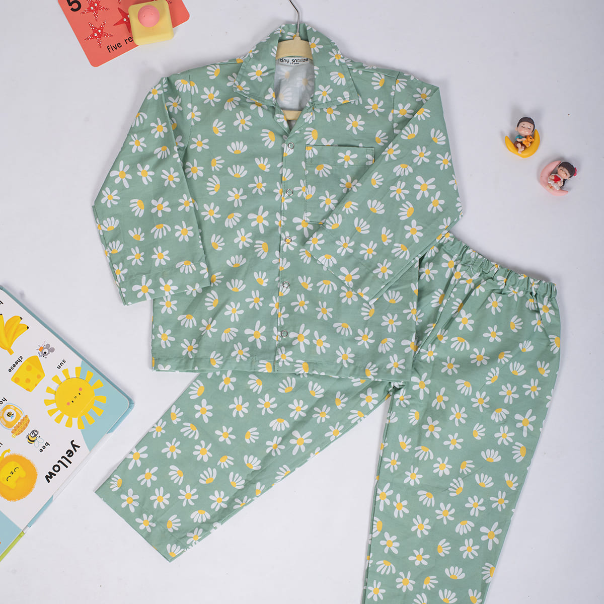 Cotton Nightsuit- Green Flowers