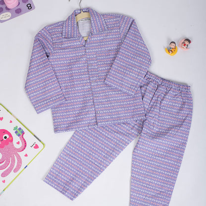Cotton Nightsuit- Purple Hearts