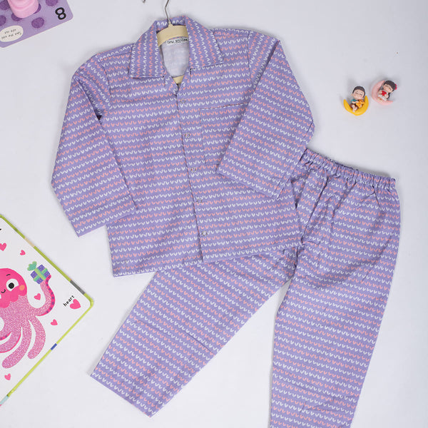 Cotton Nightsuit- Purple Hearts