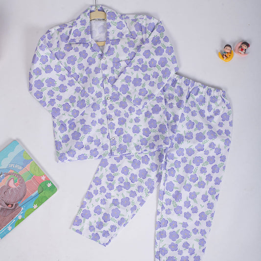 Cotton Nightsuit- Purple Flowers