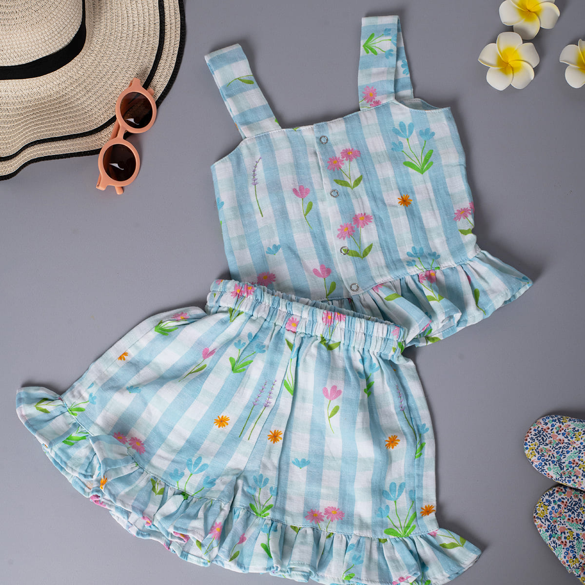 Girls Co-Ord Set- Blue Ghingham