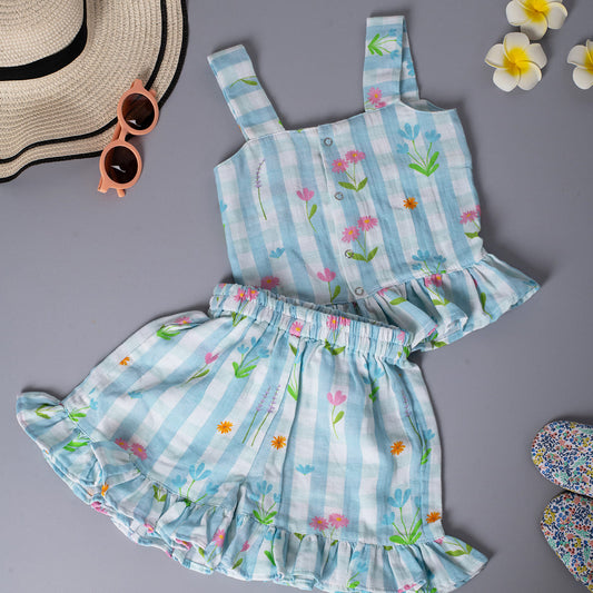 Girls Co-Ord Set- Blue Ghingham