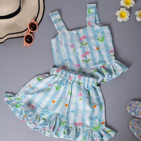 Girls Co-Ord Set- Blue Ghingham