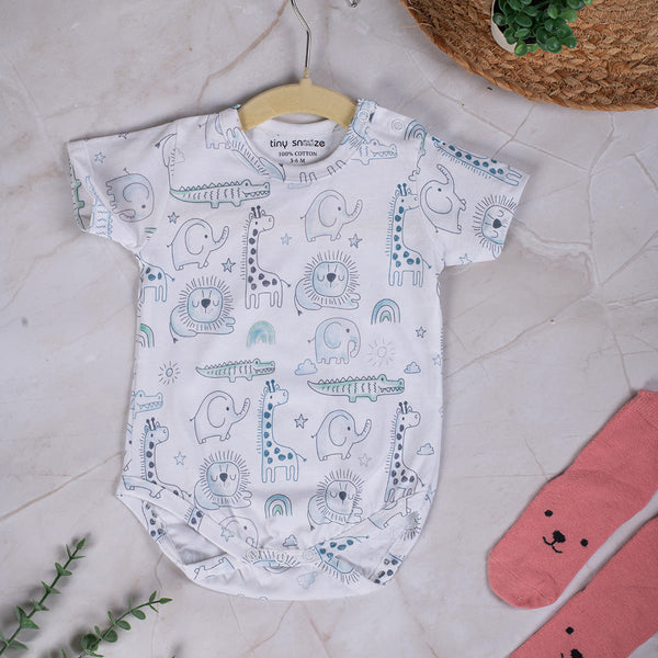 Cotton Bodysuits- Grey Animals & Grey Sky- Pack of 2