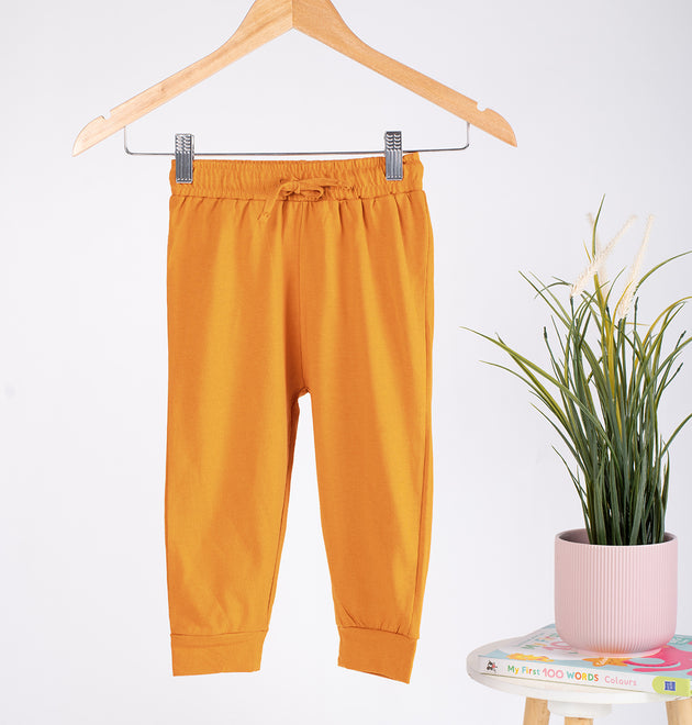 Boys Cotton Joggers- Rust Orange & White- Pack of 2