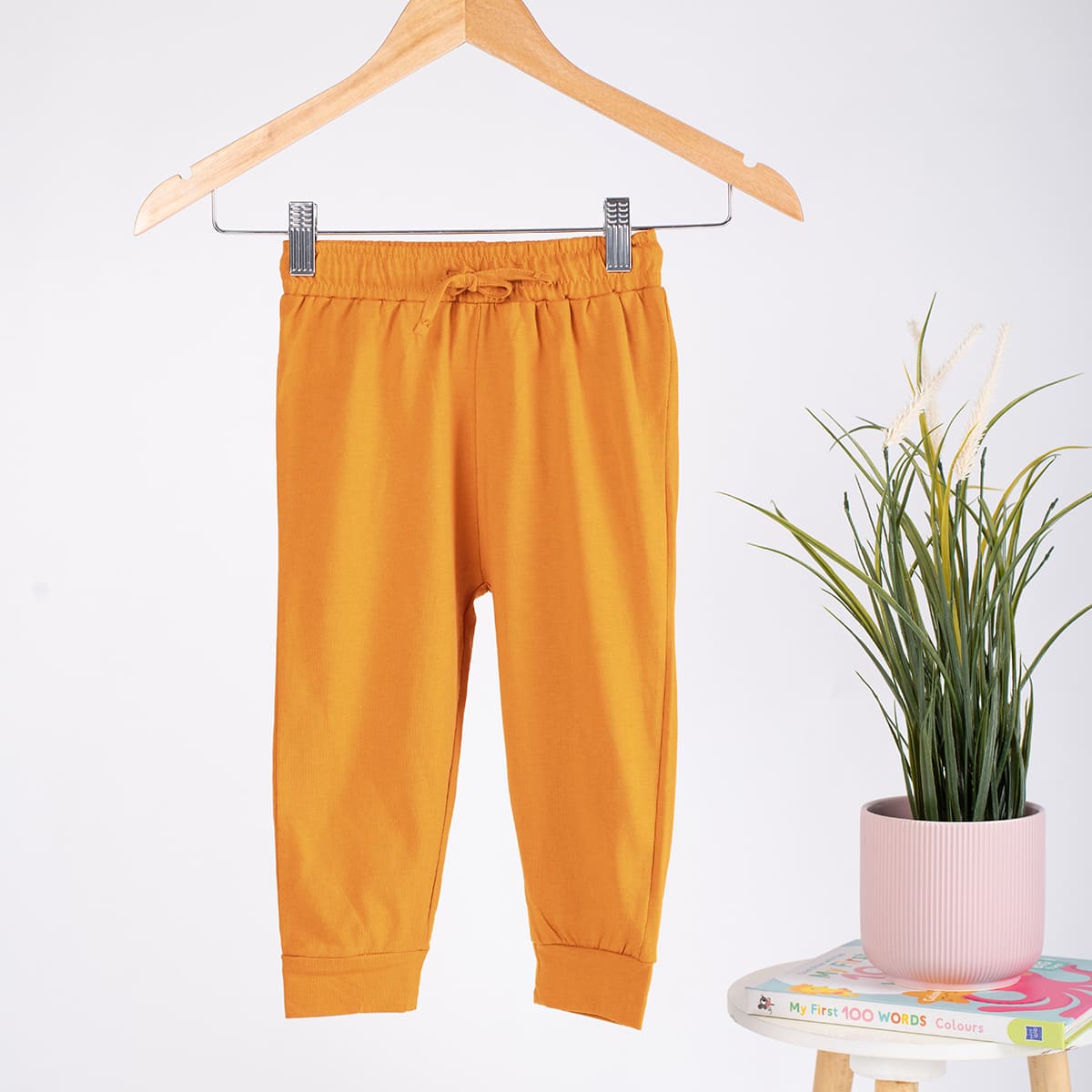 Boys Cotton Joggers- Rust Orange & White- Pack of 2