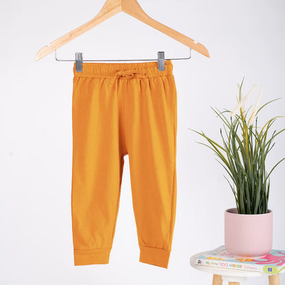 Boys Cotton Joggers- Rust Orange & White- Pack of 2