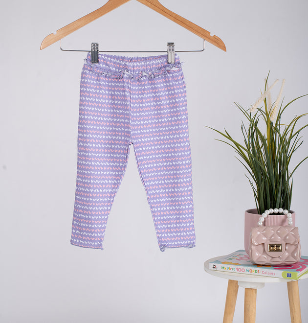 Girls Cotton Leggings- Purple Hearts & Olive Green- Pack of 2