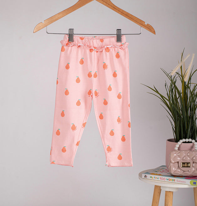 Girls Cotton Leggings- Pears & Powder Blue- Pack of 2