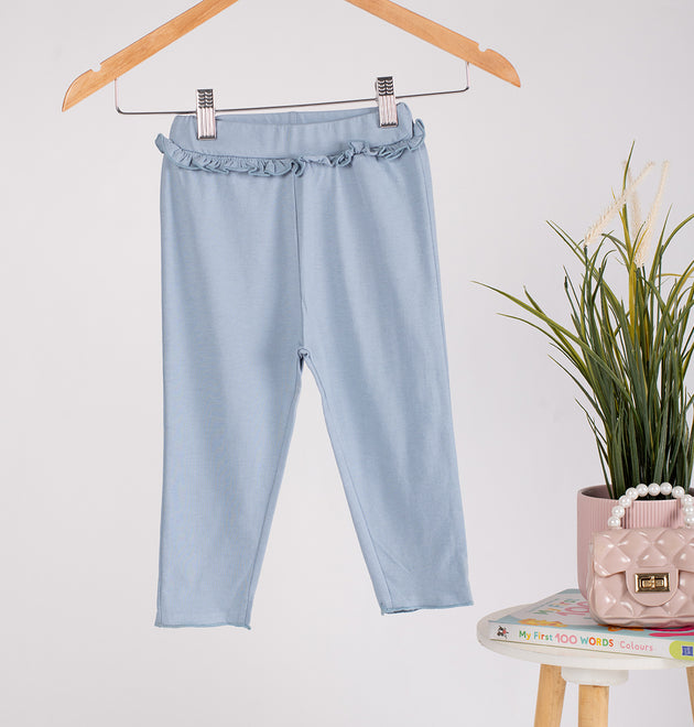 Girls Cotton Leggings- Powder Blue
