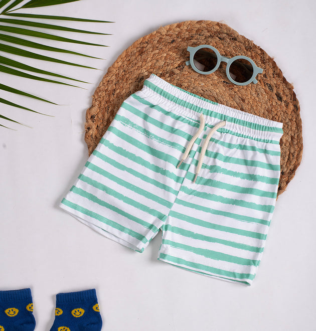 Boys Shorts- Green Stripes & Solid Green- Pack of 2