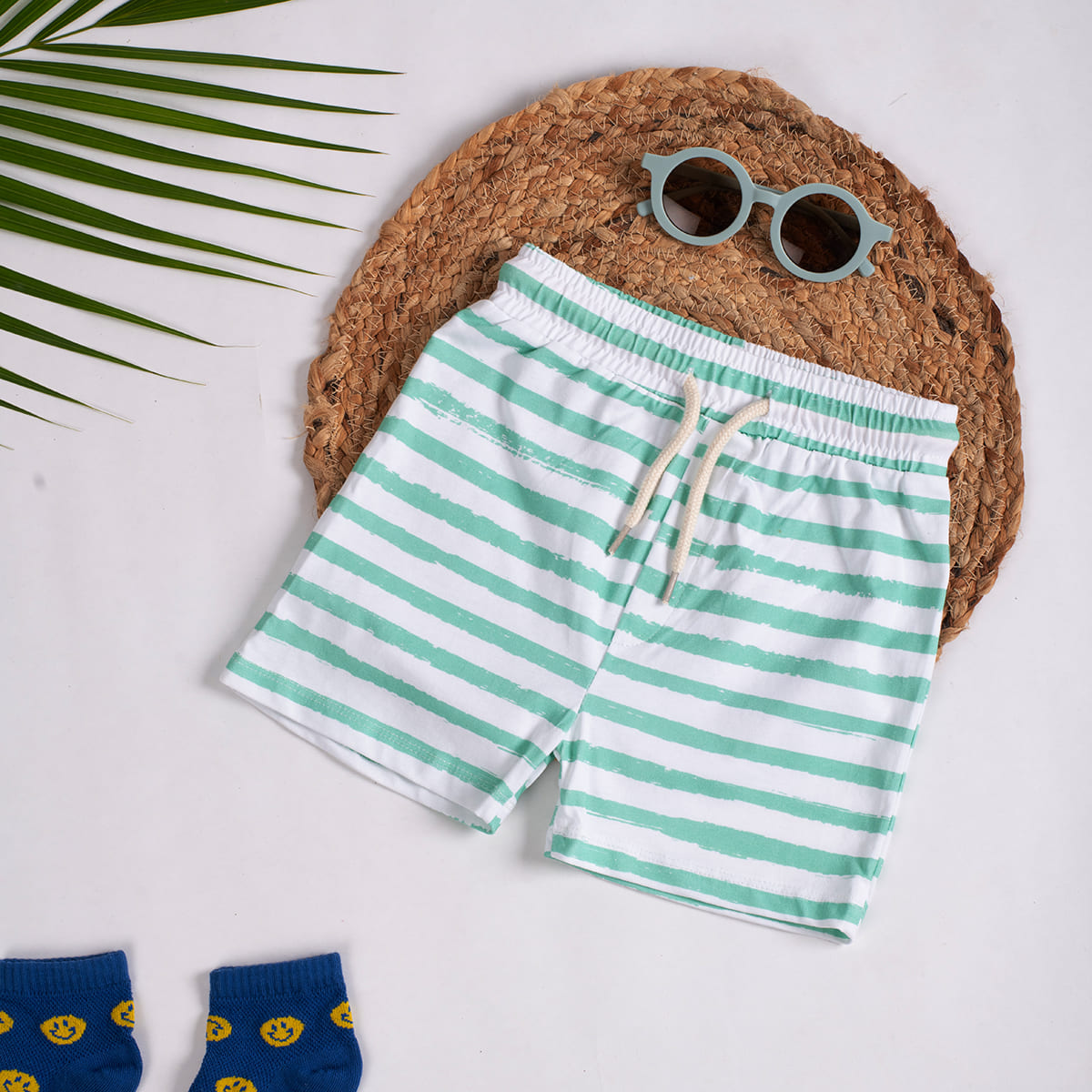 Boys Shorts- Green Stripes & Solid Green- Pack of 2