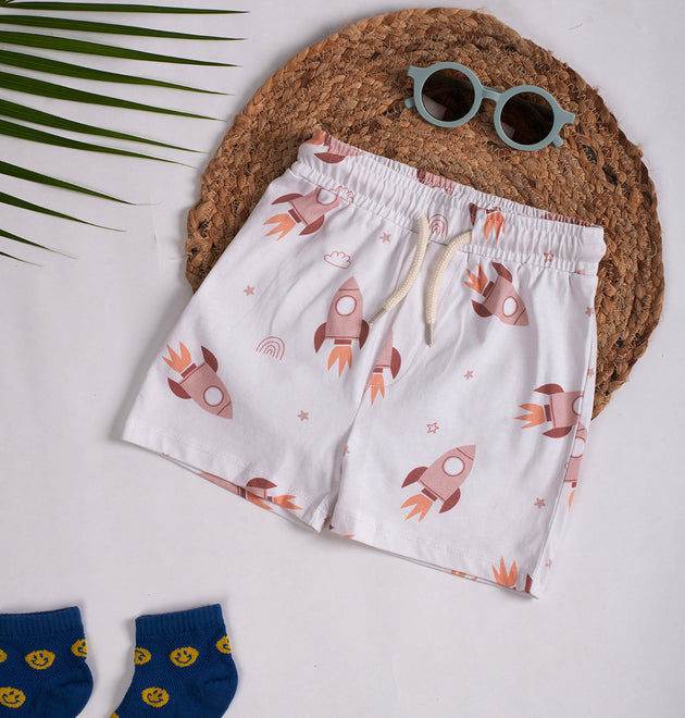 Boys Shorts- Space & Solid Rust Orange- Pack of 2