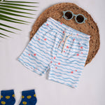 Boys Shorts- Waves & Solid Navy Blue- Pack of 2
