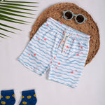 Boys Shorts- Waves & Solid Navy Blue- Pack of 2