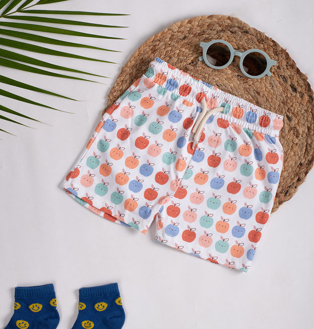 Boys Shorts- Apples & Solid Black- Pack of 2