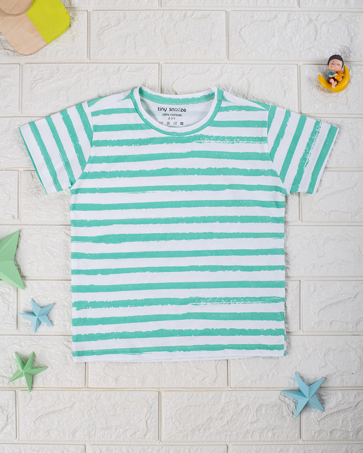 Kids Cotton Tshirt- Colorful Animals & Green Stripes- Pack of 2