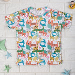 Kids Cotton Tshirt- Colorful Animals & Green Stripes- Pack of 2