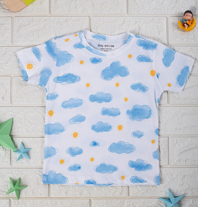 Kids Cotton Tshirt- Sun Clouds & Yellow Sky- Pack of 2