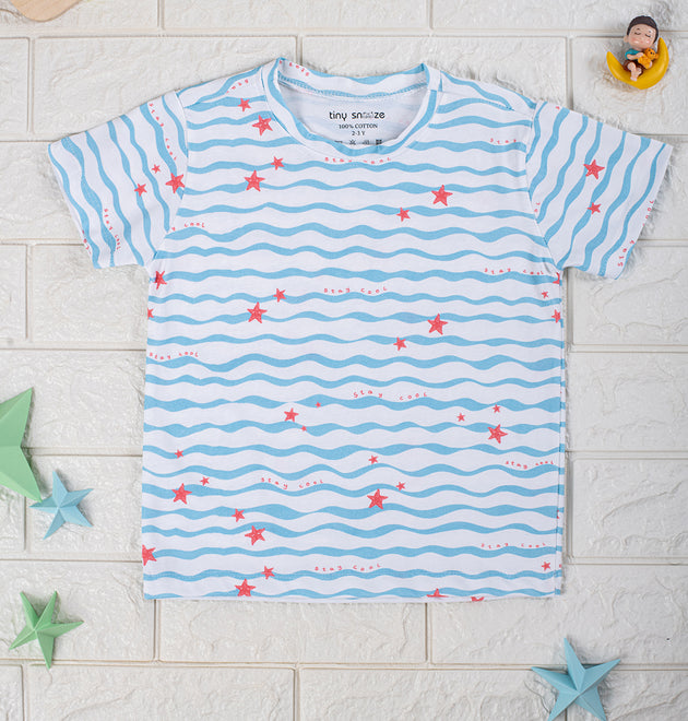 Kids Cotton Tshirt- Waves & Underwater- Pack of 2