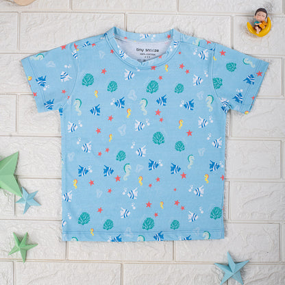 Kids Cotton Tshirt- Waves & Underwater- Pack of 2